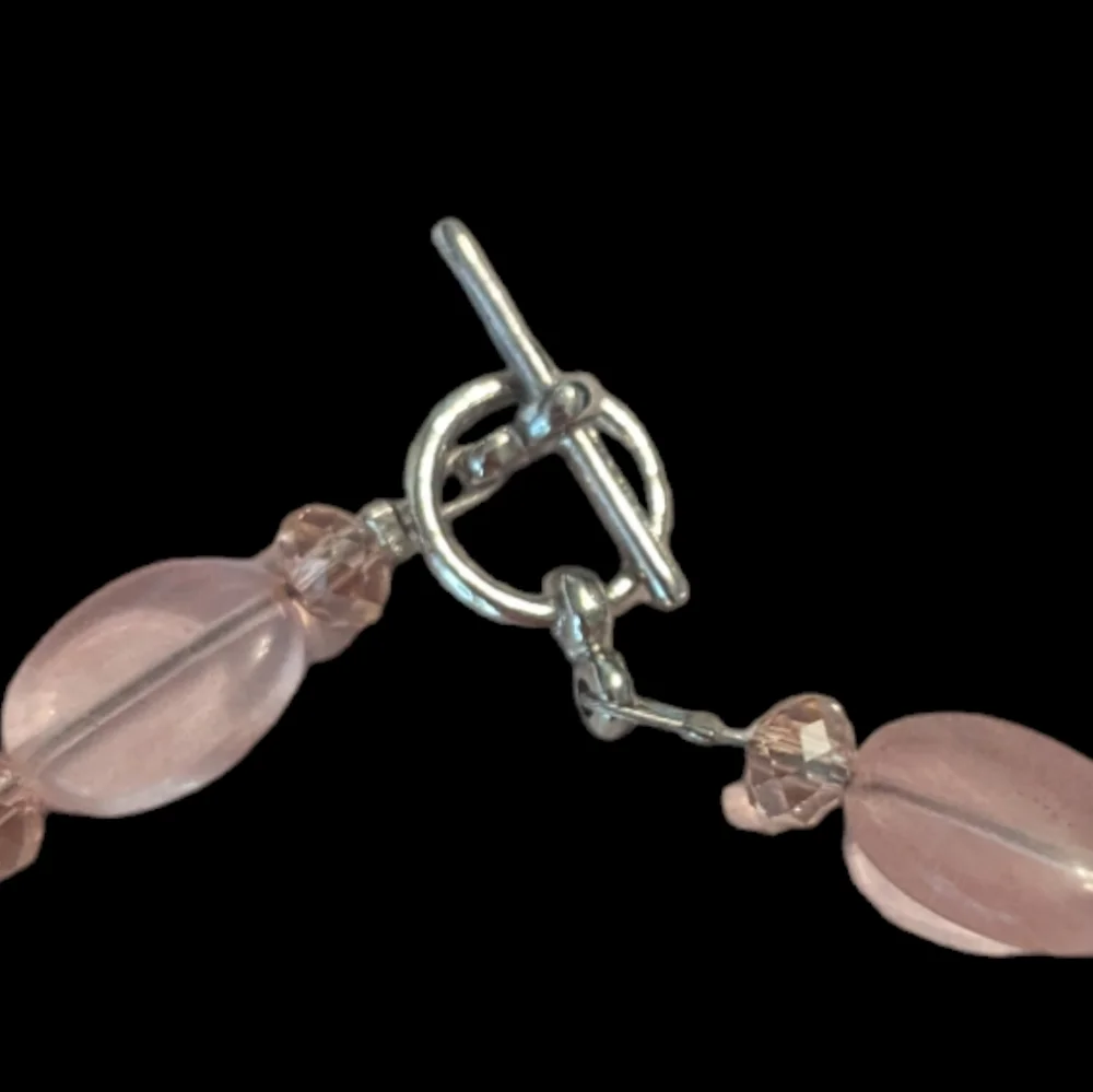 Vintage Shades Of Pink Beaded Silver Tone Toggle Clasps Necklace 24